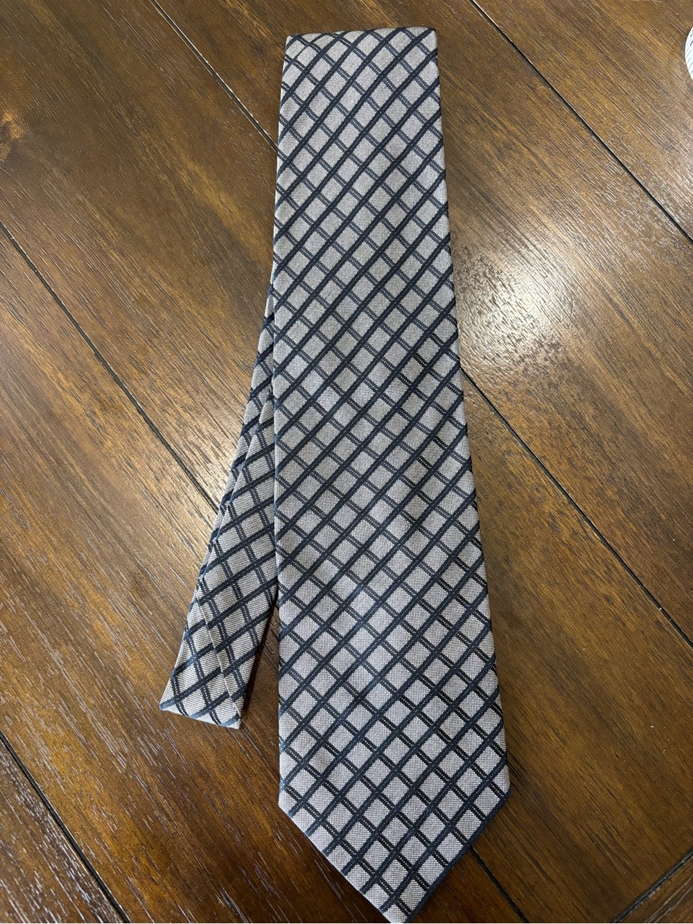 Cremieux 100% Silk Necktie Gray Navy Geometric Plaid Handmade in France